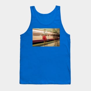 conceptual image people on underground platform as train arrives in motion blur. Tank Top